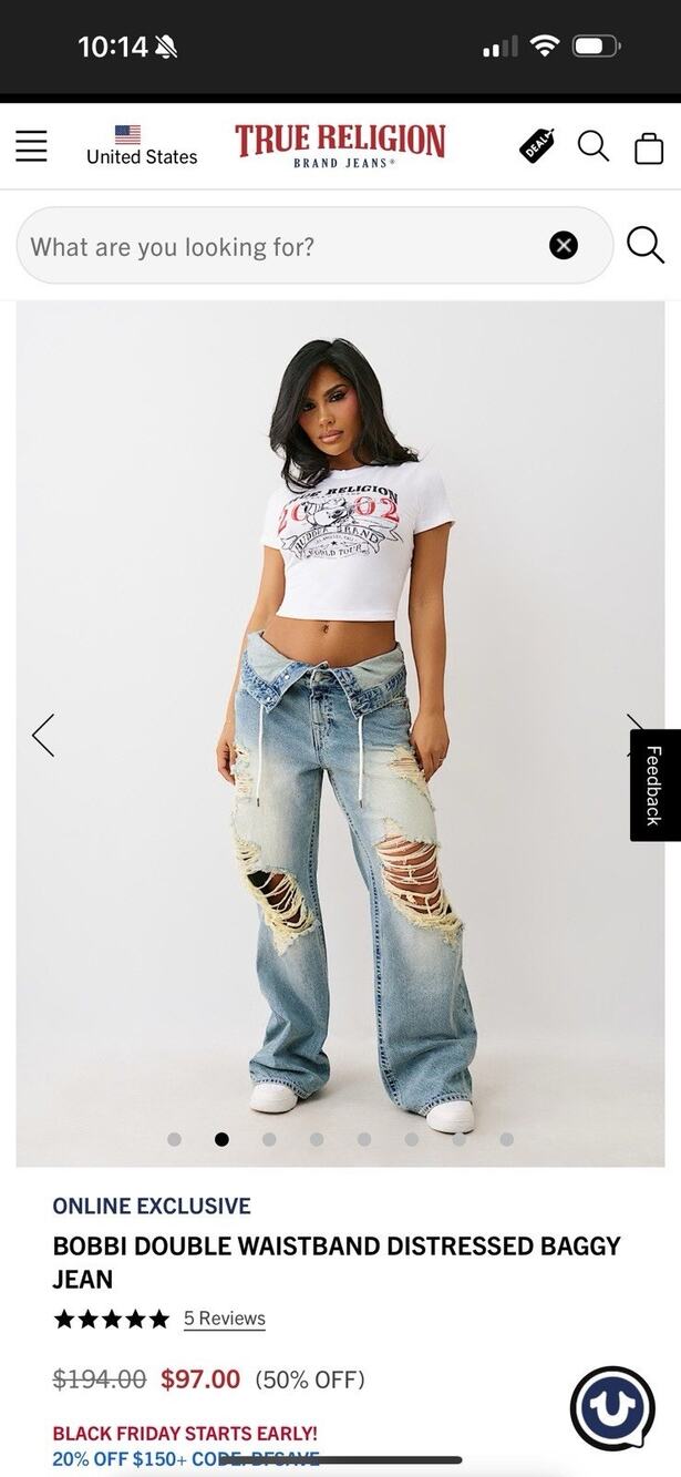 True Religion Light Blue Distressed Baggy Flare Jeans
